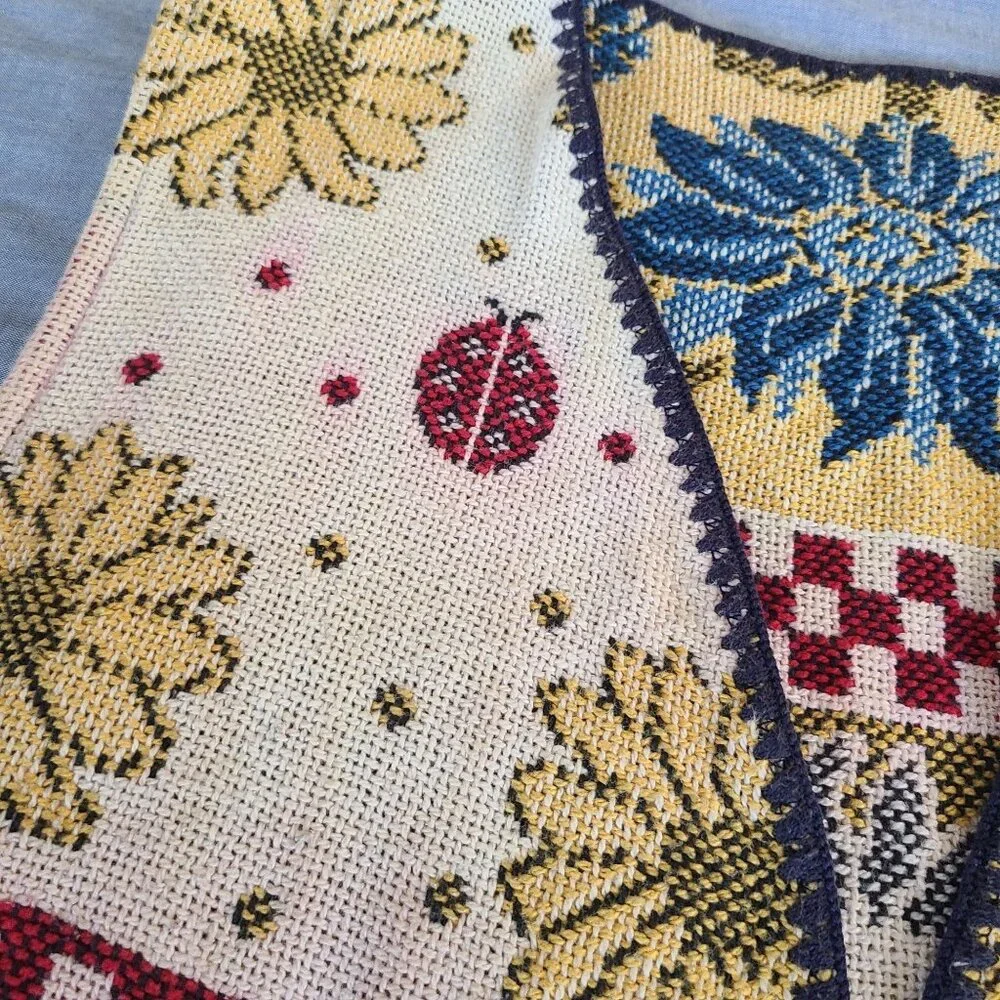 Vtg Sugar Street Weevers Knit Vest Lrg 100% Cotton Made USA Sunflowers Lady Bug - Picture 5 of 11